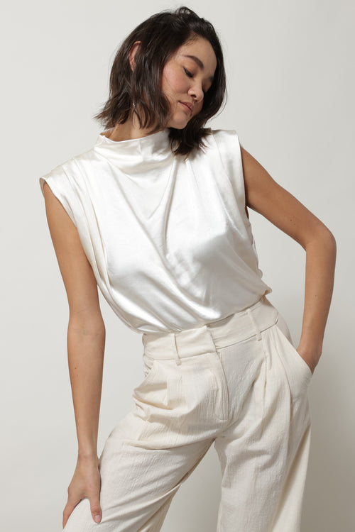 SATIN MOCK NECK BLOUSE IVORY